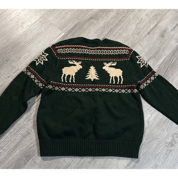 American Living Sweater Men's Large Green Fair Isle Nordic Moose Lodge - Picture 4 of 4